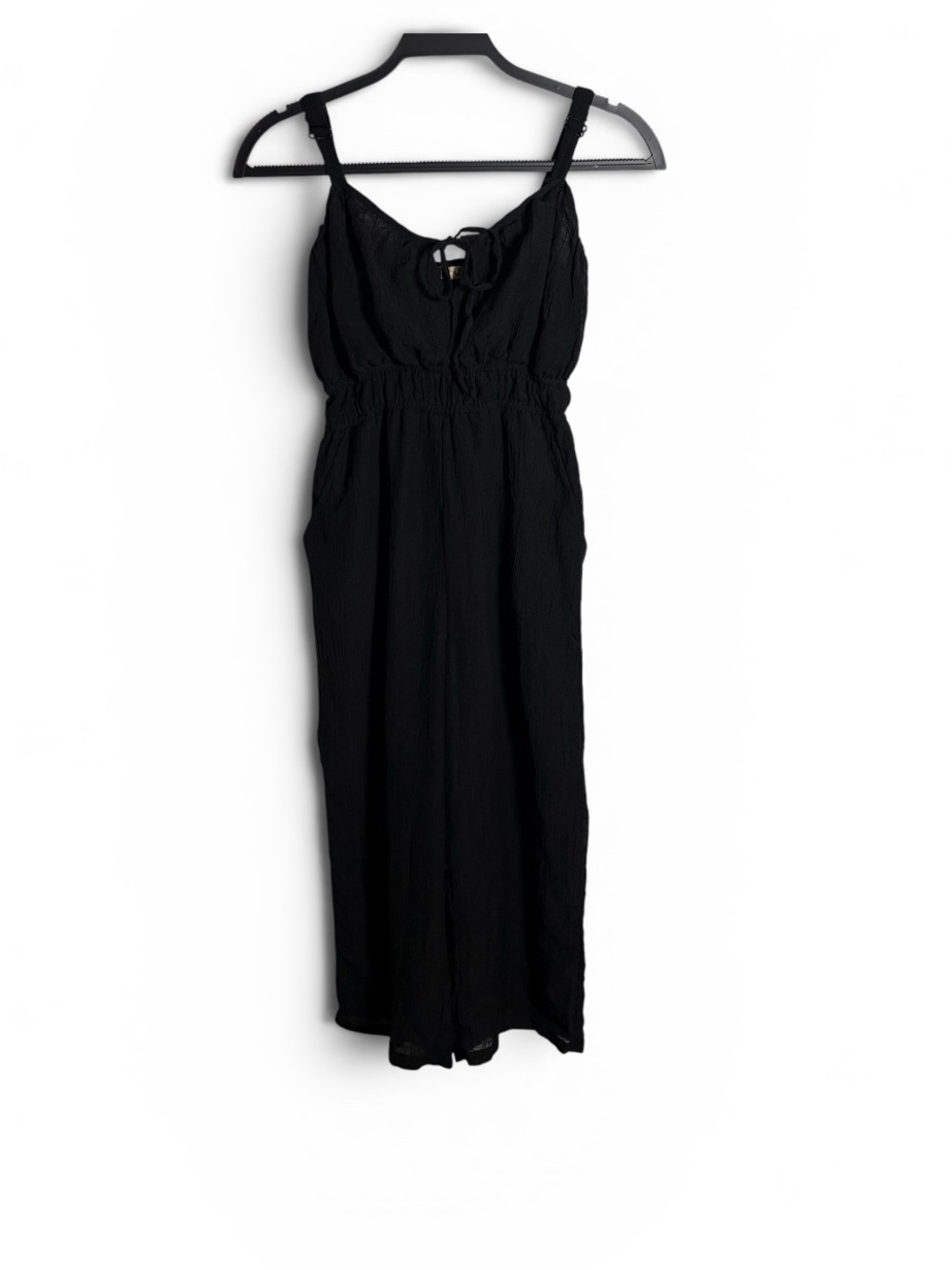 Blush Black Flowy Crop Leg Romper /w Adjustable Spagetti Straps Elastic Waist